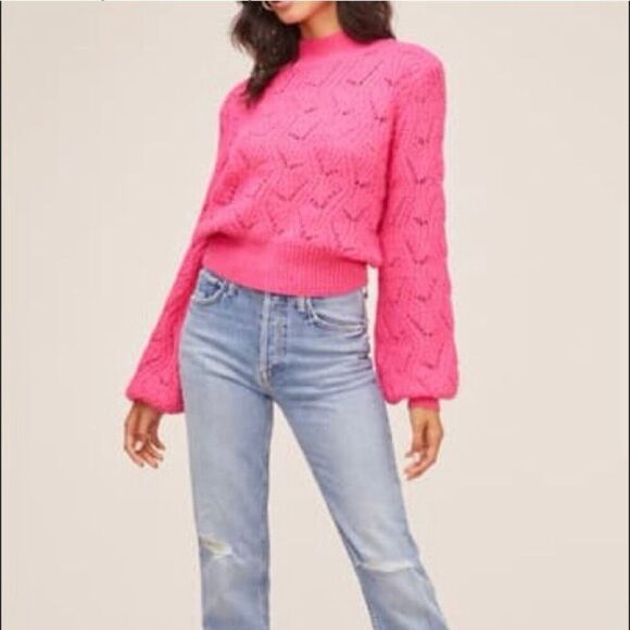 ASTR The Label Women Pointelle Sweater Cropped Long Slv Pink MAGENTA - Picture 9 of 11